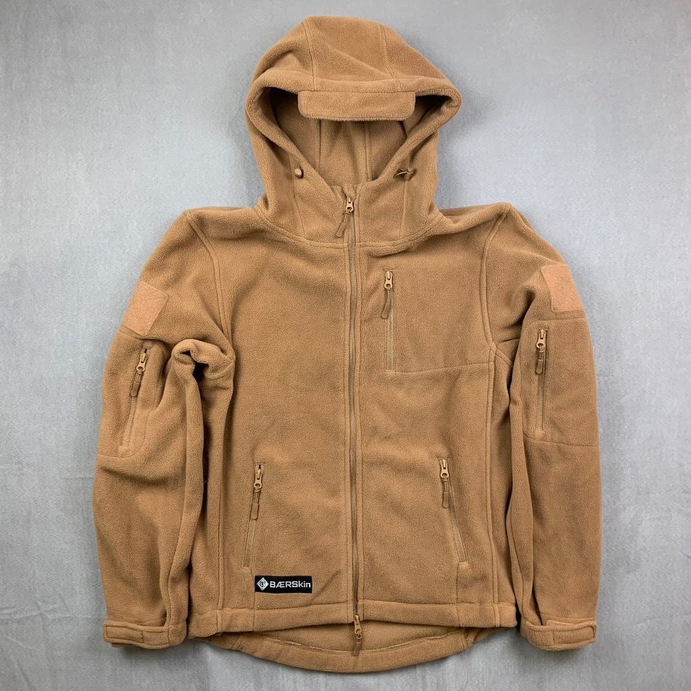 Baerskin Mens Tactical Hoodie V1 M Beige Full Zip Tactical Fleece Outdoor Hoodie